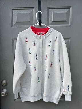 BonWorth Gray Sweatshirt with Bright Red Trim And Lighthouses